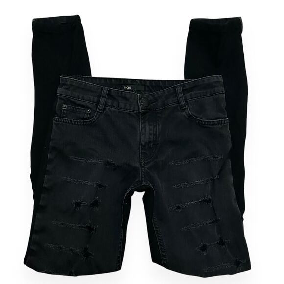 MAJE Denim Front Ponte Back Hybrid Pants Jeans Skinny Ripped Mid Rise Black 40 8 - Picture 3 of 10